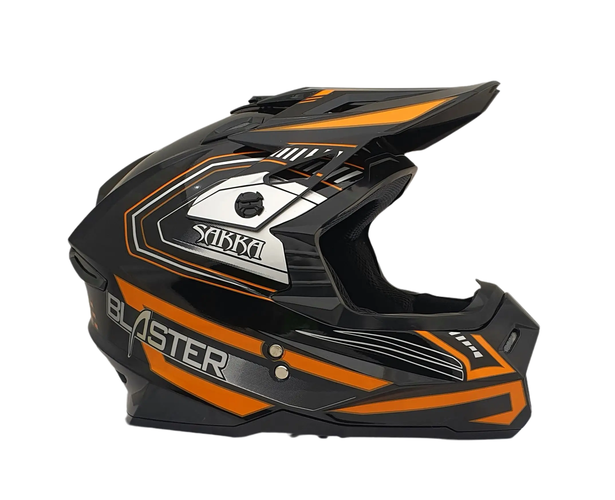 Side View of Sakka Blaster S Black Orange Shine Helmet